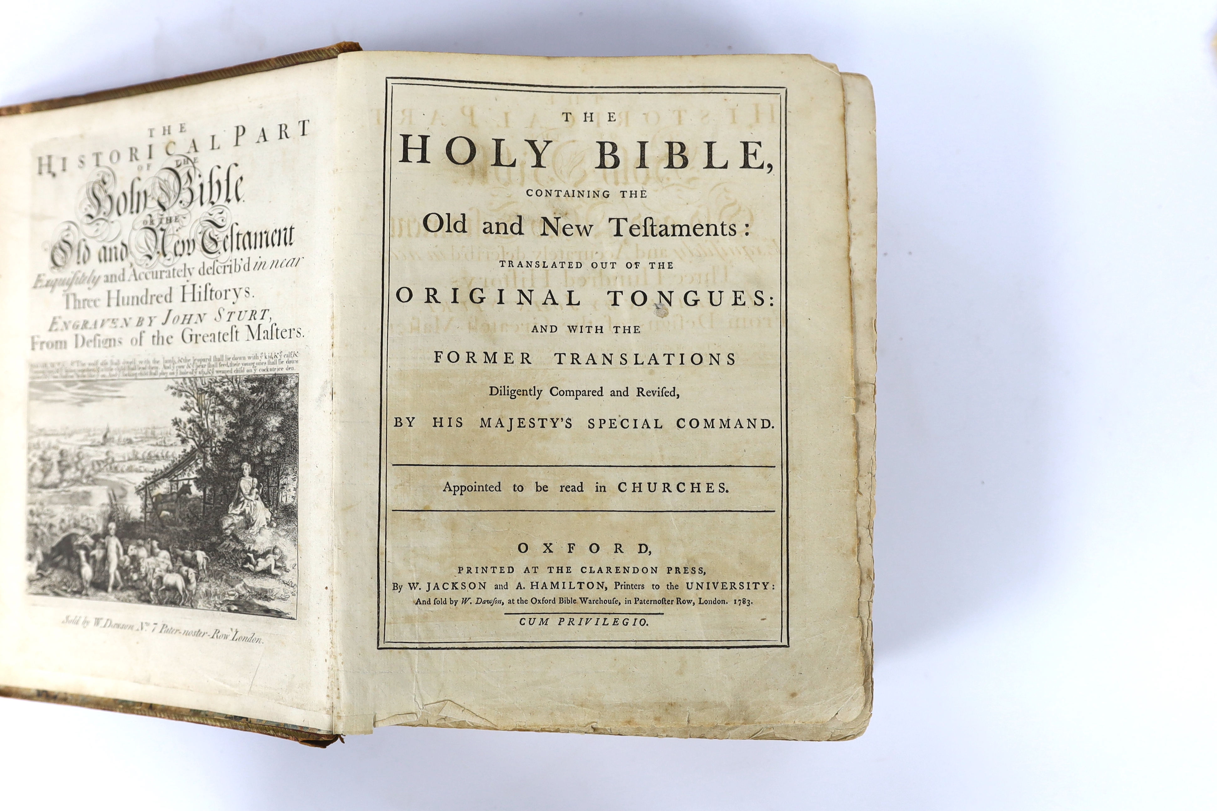 BIBLE: An Oxford later 18th century lectern Bible, with John Sturt engravings. The Holy Bible, containing the Old and the New Testaments... Appointed to be read in c, hurches. general and NT. printed titles, Sturt pictor